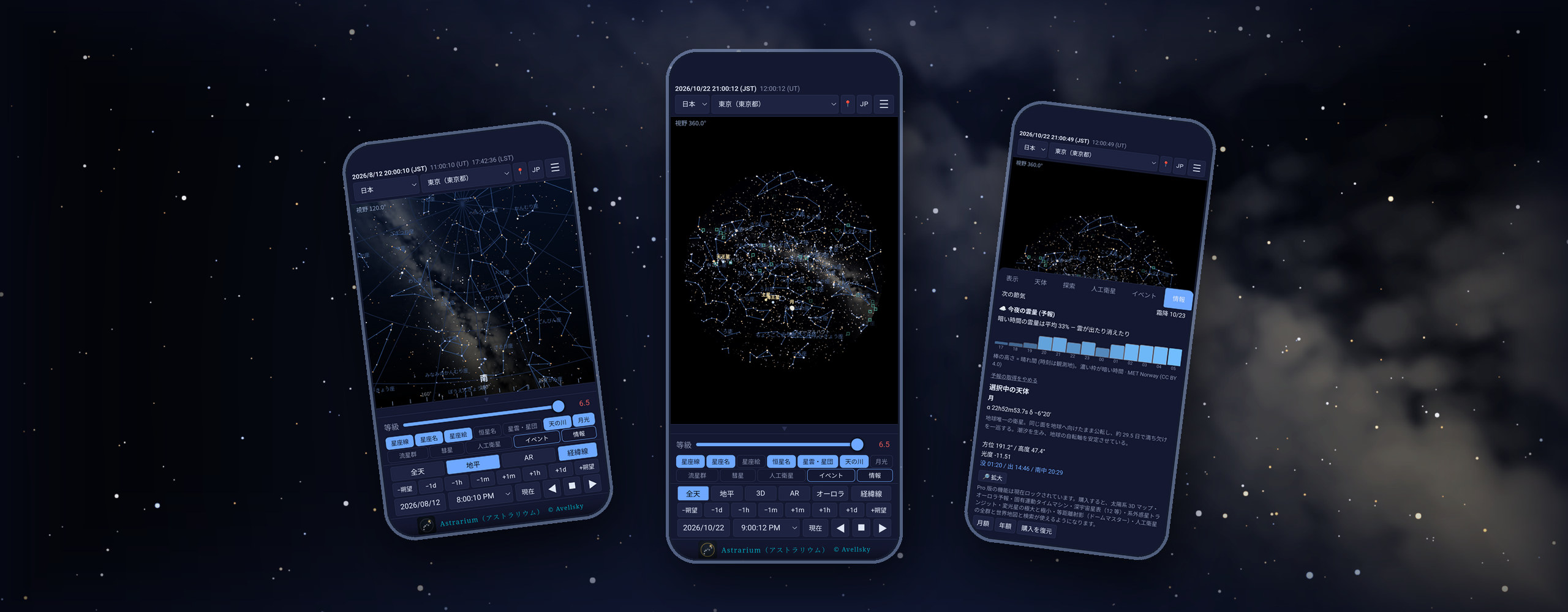 Astrarium の画面 / Astrarium screens